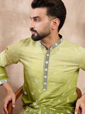 Men Green Silk Blend Ethnic Motifs Embroidered Straight Kurta-MKU1800