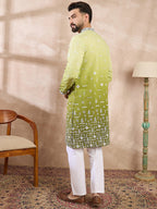 Men Green Silk Blend Ethnic Motifs Embroidered Straight Kurta-MKU1800