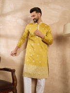 Men Yellow Polyester Solid Embroidered Straight Kurta-MKU1809