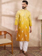 Men Yellow Silk Blend Ethnic Motifs Embroidered Straight Kurta-MKU1812