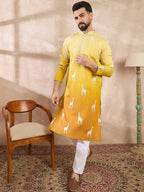 Men Yellow Silk Blend Ethnic Motifs Embroidered Straight Kurta-MKU1812