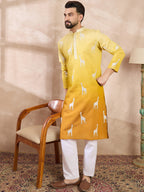 Men Yellow Silk Blend Ethnic Motifs Embroidered Straight Kurta-MKU1812