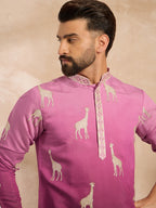 Men Purple Silk Blend Ombre Embroidered Straight Kurta-MKU1813