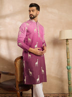 Men Purple Silk Blend Ombre Embroidered Straight Kurta-MKU1813
