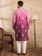 Men Purple Silk Blend Ombre Embroidered Straight Kurta-MKU1813