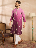 Men Purple Silk Blend Ombre Embroidered Straight Kurta-MKU1813