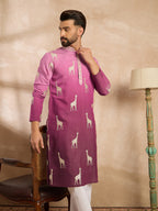 Men Purple Silk Blend Ombre Embroidered Straight Kurta-MKU1813