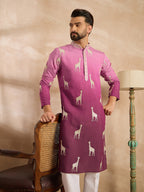 Men Purple Silk Blend Ombre Embroidered Straight Kurta-MKU1813