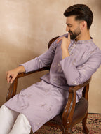 Men Lavender Silk Blend Solid Embroidered Straight Kurta-MKU1815