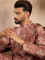 Men Brown Cotton Solid Embroidered Straight Kurta-MKU1825