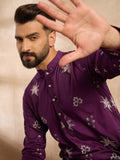 Men Purple Polyester Solid Embroidered Straight Kurta-MKU1834