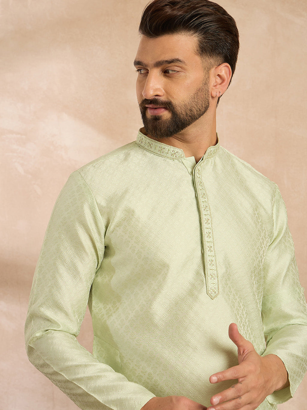 Men Teal Polyester Solid Embroidered Straight Kurta-MKU1839