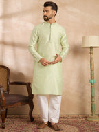 Men Teal Polyester Solid Embroidered Straight Kurta-MKU1839