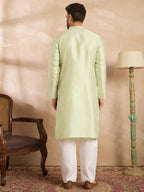 Men Teal Polyester Solid Embroidered Straight Kurta-MKU1839