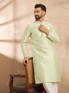 Men Teal Polyester Solid Embroidered Straight Kurta-MKU1839