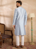 Men Blue Polyester Solid Embroidered Straight Kurta-MKU1841