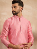 Men Pink Polyester Solid Embroidered Straight Kurta-MKU1842
