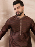 Men Brown Silk Blend Solid Woven Design Straight Kurta-MKU1855