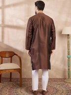 Men Brown Silk Blend Solid Woven Design Straight Kurta-MKU1855