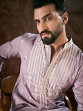 Men Lavender Silk Blend Solid Embroidered Straight Kurta-MKU1880