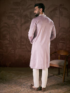 Men Lavender Silk Blend Solid Embroidered Straight Kurta-MKU1880