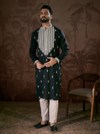 Men Black Silk Blend Solid Embroidered Straight Kurta-MKU1883