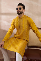 Mustard Silk Blend Embroidered Mandarin Collar Straight Kurta MKU1887