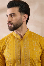 Mustard Silk Blend Embroidered Mandarin Collar Straight Kurta MKU1887