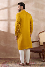 Mustard Silk Blend Embroidered Mandarin Collar Straight Kurta MKU1887