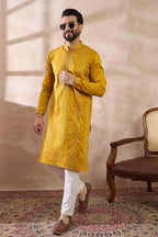 Mustard Silk Blend Embroidered Mandarin Collar Straight Kurta MKU1887