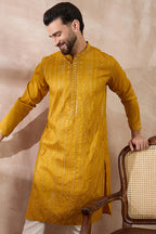 Mustard Silk Blend Embroidered Mandarin Collar Straight Kurta MKU1888
