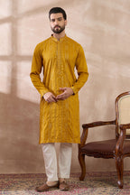 Mustard Silk Blend Embroidered Mandarin Collar Straight Kurta MKU1888