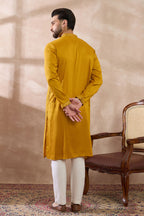 Mustard Silk Blend Embroidered Mandarin Collar Straight Kurta MKU1888
