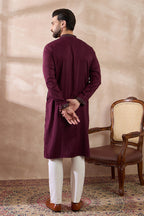 Purple Silk Blend Embroidered Mandarin Collar Straight Kurta MKU1889