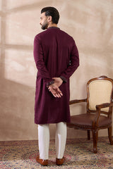 Purple Silk Blend Embroidered Mandarin Collar Straight Kurta MKU1889