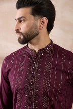 Purple Silk Blend Embroidered Mandarin Collar Straight Kurta MKU1889