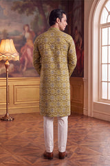 Green Silk Blend Ethnic Motifs Ikat Printed Kurta MKU1894