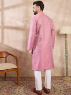 Men Pink Silk Blend Solid Woven Design Straight Kurta-MKU1898