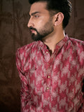Men Maroon Silk Blend Chevron Printed Straight Kurta-MKU1904