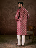 Men Maroon Silk Blend Chevron Printed Straight Kurta-MKU1904