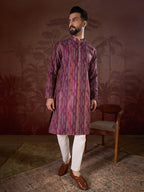 Men Purple Silk Blend Striped Printed Straight Kurta-MKU1905