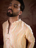 Men Cream Silk Blend Abstract Printed Straight Kurta-MKU1907