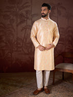 Men Cream Silk Blend Abstract Printed Straight Kurta-MKU1907