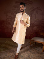 Men Cream Silk Blend Abstract Printed Straight Kurta-MKU1907