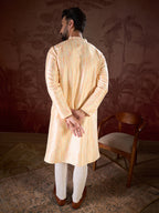 Men Cream Silk Blend Abstract Printed Straight Kurta-MKU1907