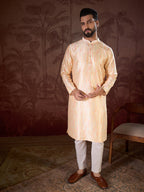 Men Cream Silk Blend Abstract Printed Straight Kurta-MKU1907