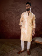 Men Cream Silk Blend Abstract Printed Straight Kurta-MKU1907