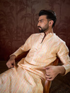 Men Cream Silk Blend Abstract Printed Straight Kurta-MKU1907