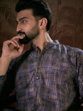Men Violet Silk Blend Abstract Printed Straight Kurta-MKU1909