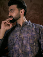 Men Violet Silk Blend Abstract Printed Straight Kurta-MKU1909